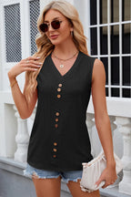 Decorative Button Eyelet V-neck Tank (7)