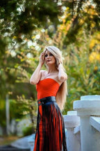 Striped Leather Fringe Belted Skirt photo 4