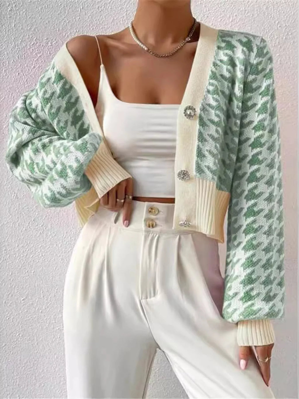 Houndstooth V-neck Button Up Cardigan (8)