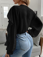 Full Size Ruffle Trim V-neck Shirt Plus (5)