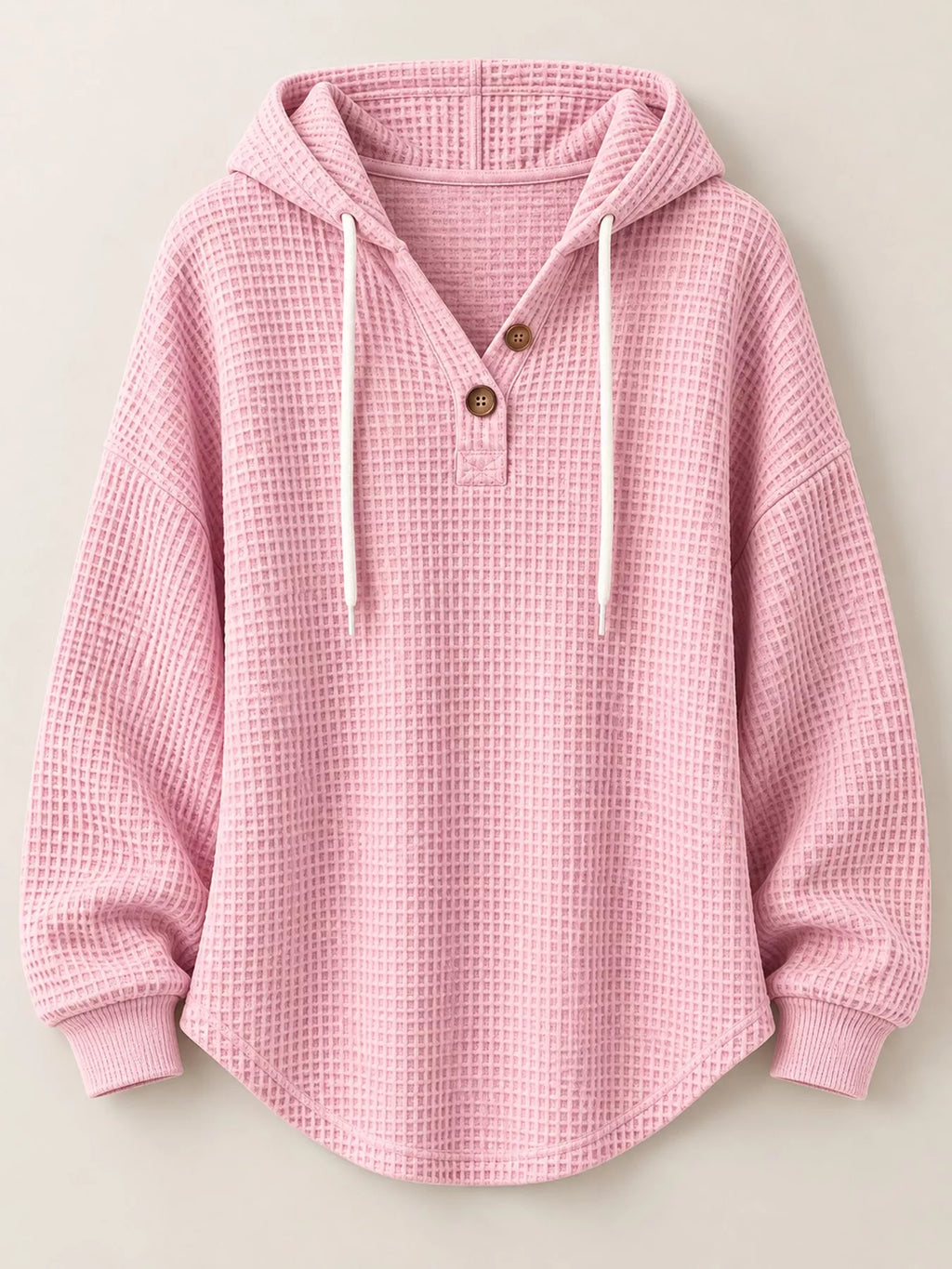 Full Size Waffle Knit Button Detail Hoodie Plus (18)