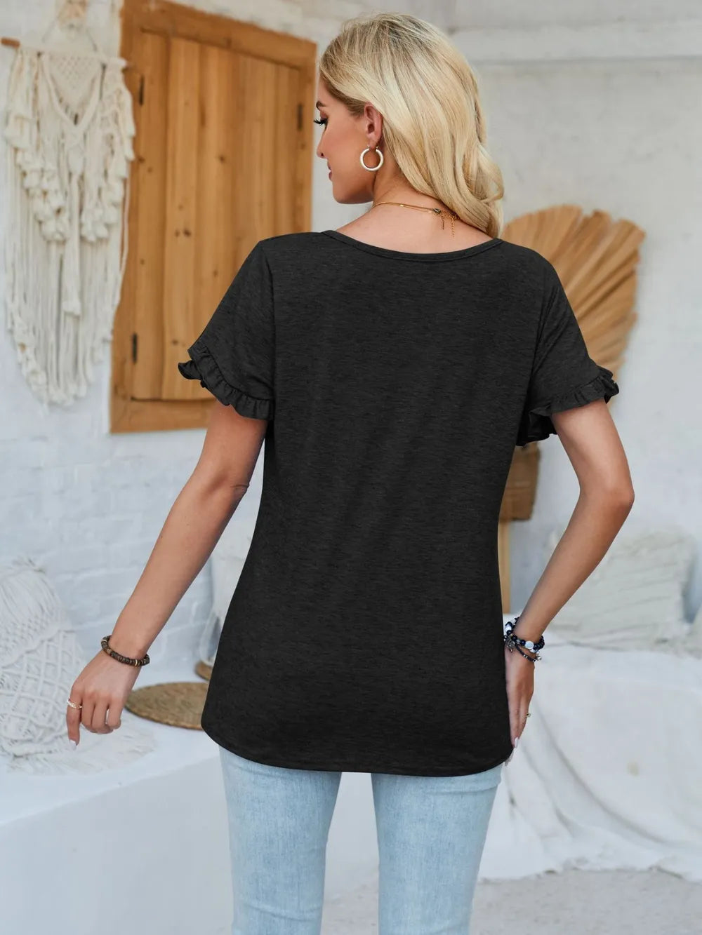 Frill Round Neck Petal Sleeve Blouse (12)