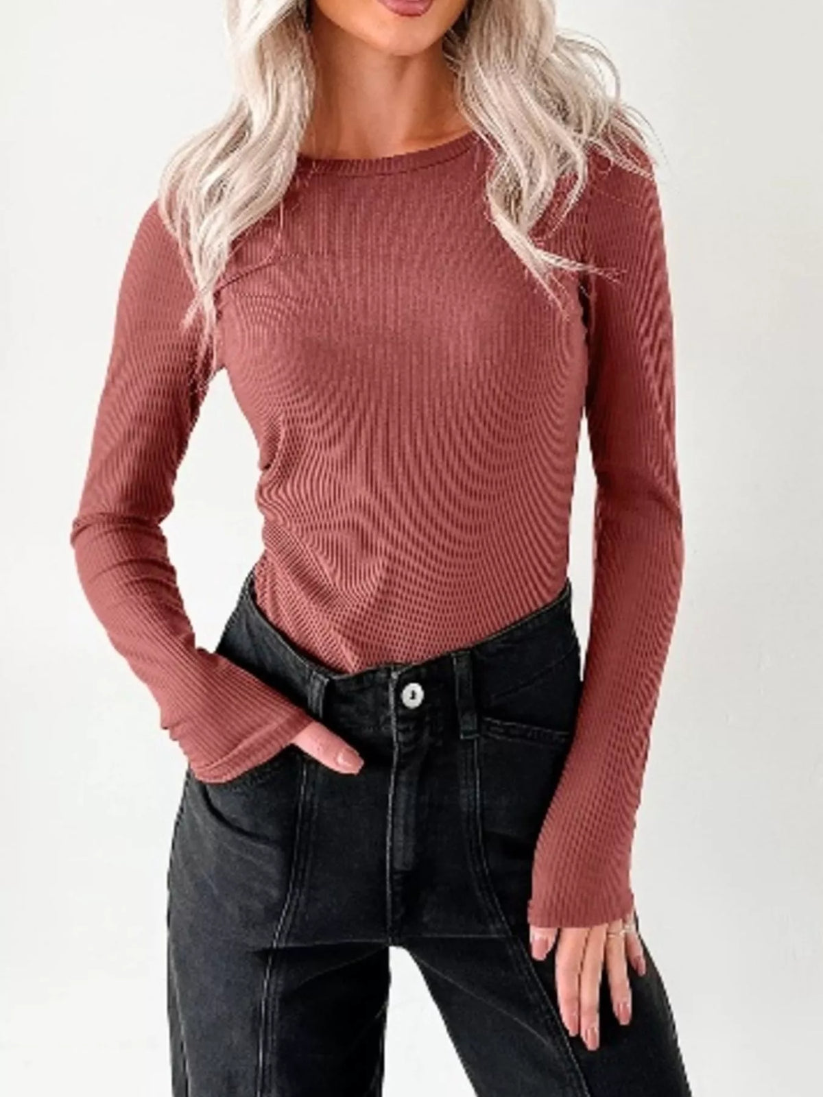 Ribbed Long Sleeve Fitted Bodysuit (3)