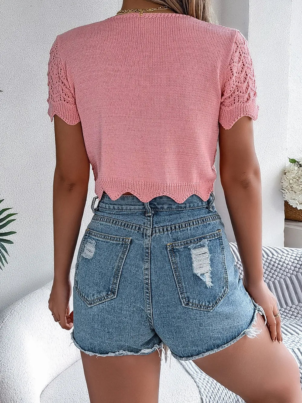 Tied Openwork Short Sleeve Cardigan (10)