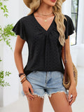 V-neck Flutter Sleeve T-shirt