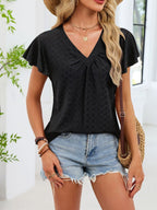 V-neck Flutter Sleeve T-shirt