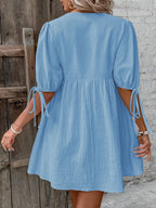 V-neck Tie-front Mini Dress Puff Sleeves (14)