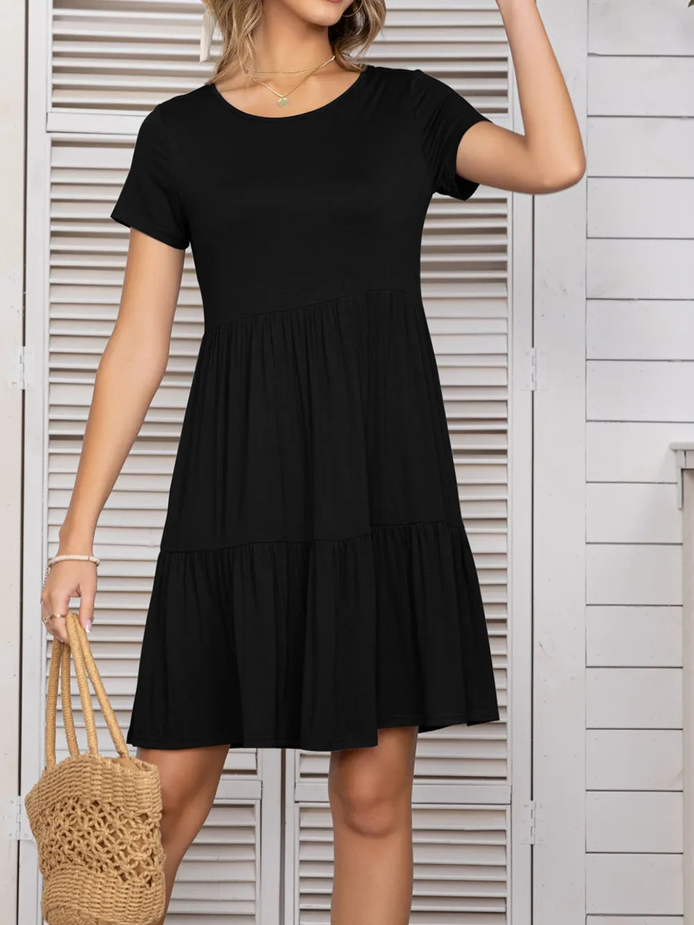 Round Neck Short Sleeve Mini Tee Dress (26)