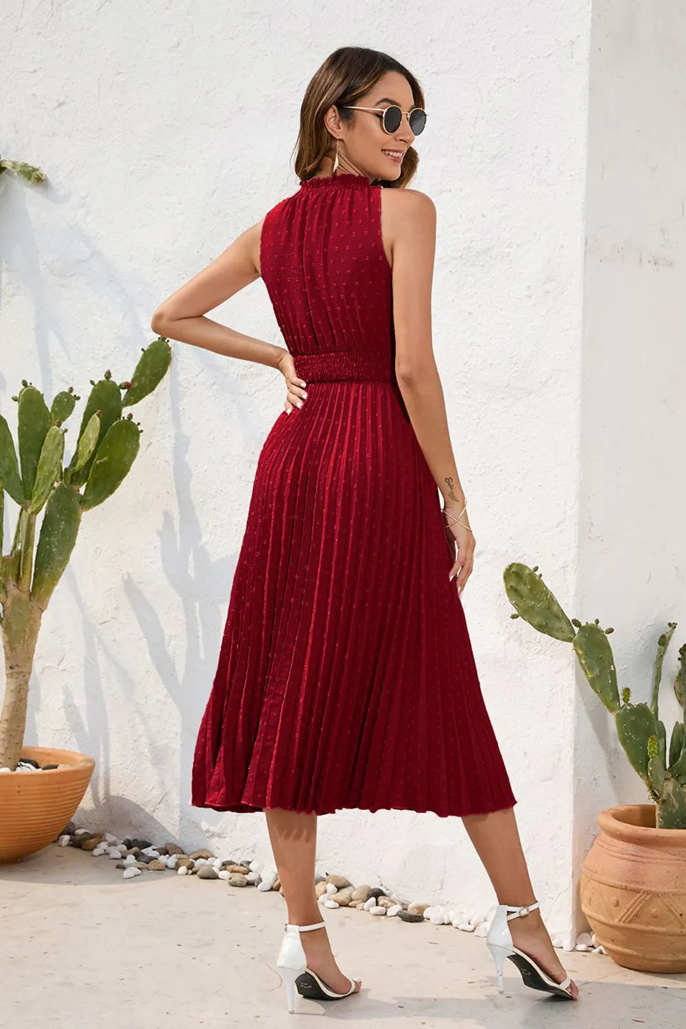 Swiss Dot Tie Neck Sleeveless Dress (16)