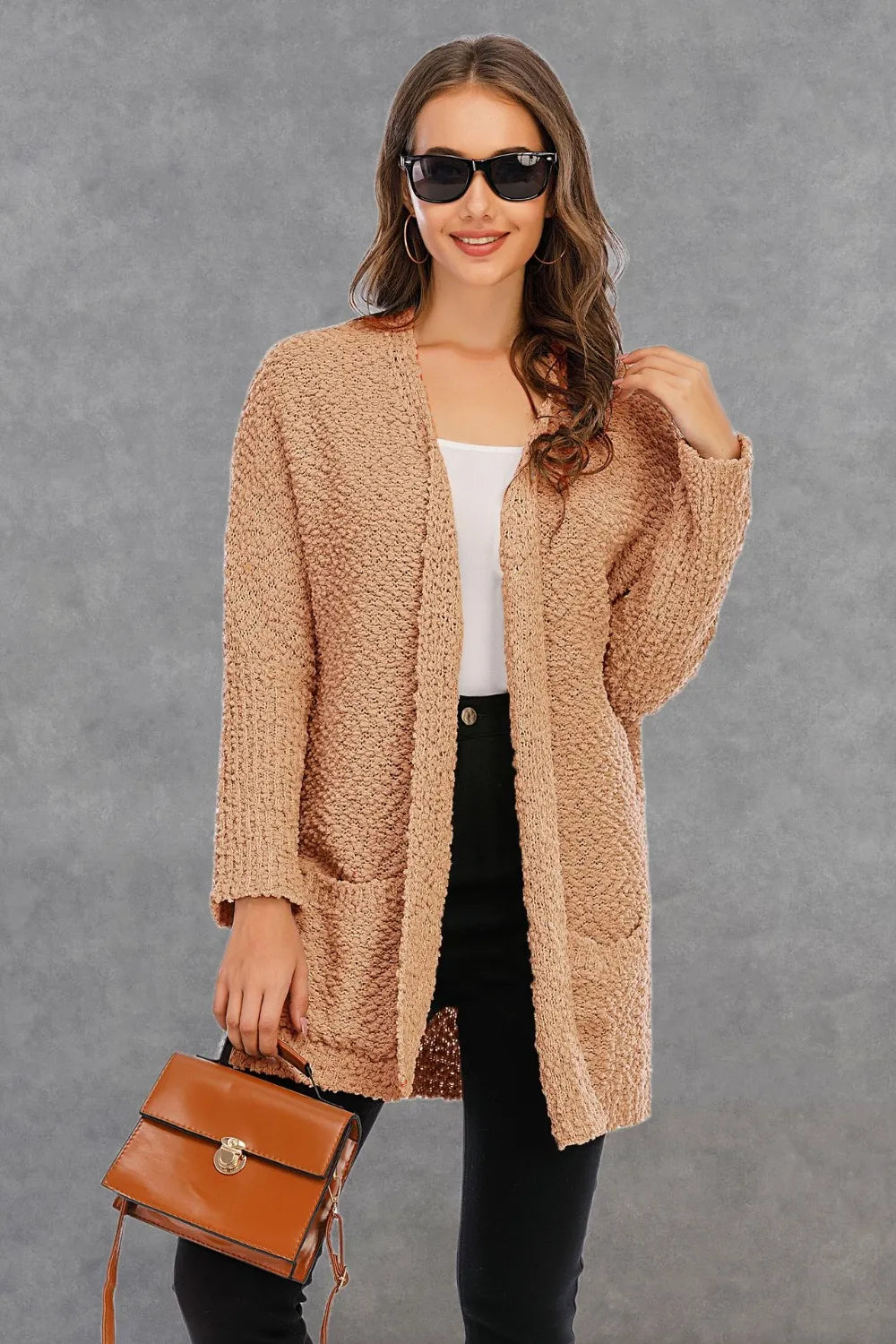 Pocketed Open Front Long Sleeve Cardigan (17)