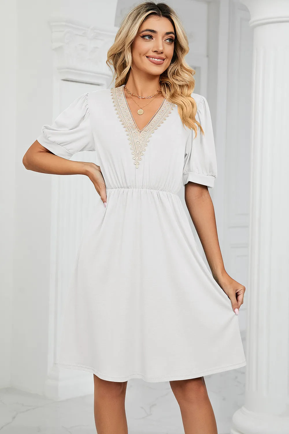 V-neck Puff Sleeve Dress (6)