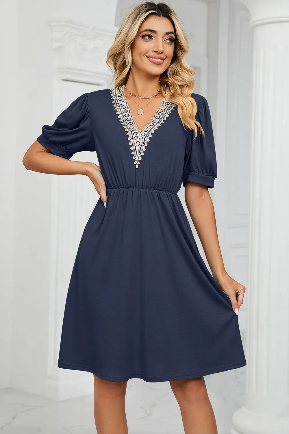 V-neck Puff Sleeve Dress (11)