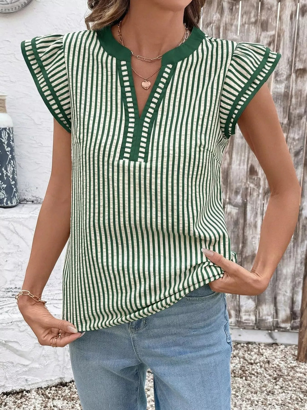 Striped Ruffle Sleeve Blouse (15)
