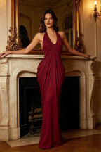 Halter-neck V-neck Backless Pleated Dress variant CJLY297540501AZ|CJLY297540502BY|CJLY297540503CX|CJLY297540504DW