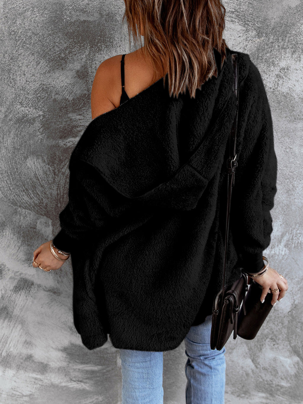 Open Front Hooded Faux Fur Outwear Pockets (6)