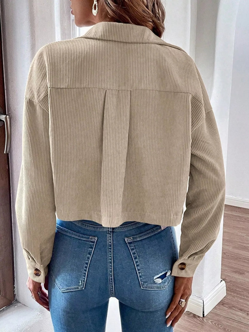 Cropped Corduroy Button-down Jacket (9)
