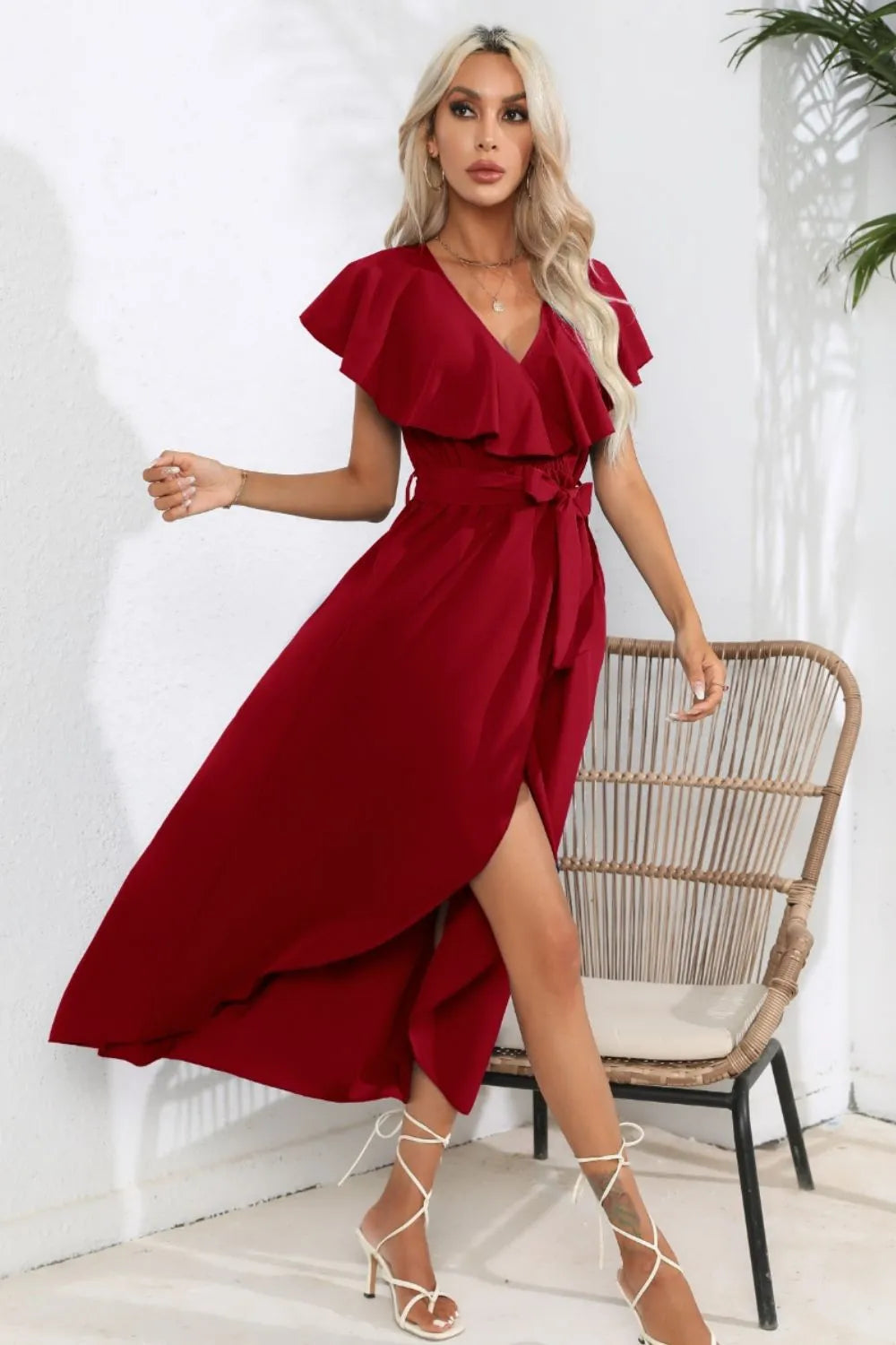 Ruffled Tied V-neck Midi Dress (17)