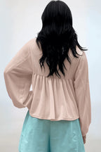 Corded Johnny Collar Long Sleeve Babydoll Blouse (17)