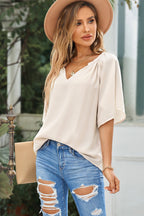 Gathered Detail Notched Neck Flutter Sleeve Top (23)