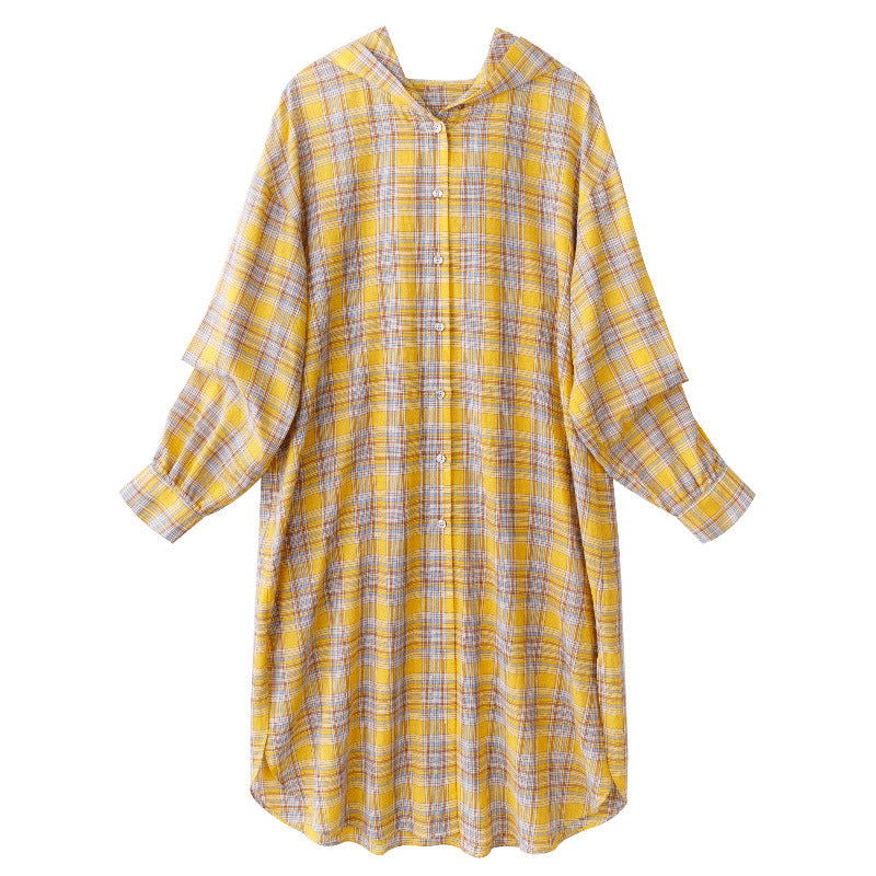 Mid-length Cotton Cardigan Plaid Loose Sunscreen Shirt photo 3