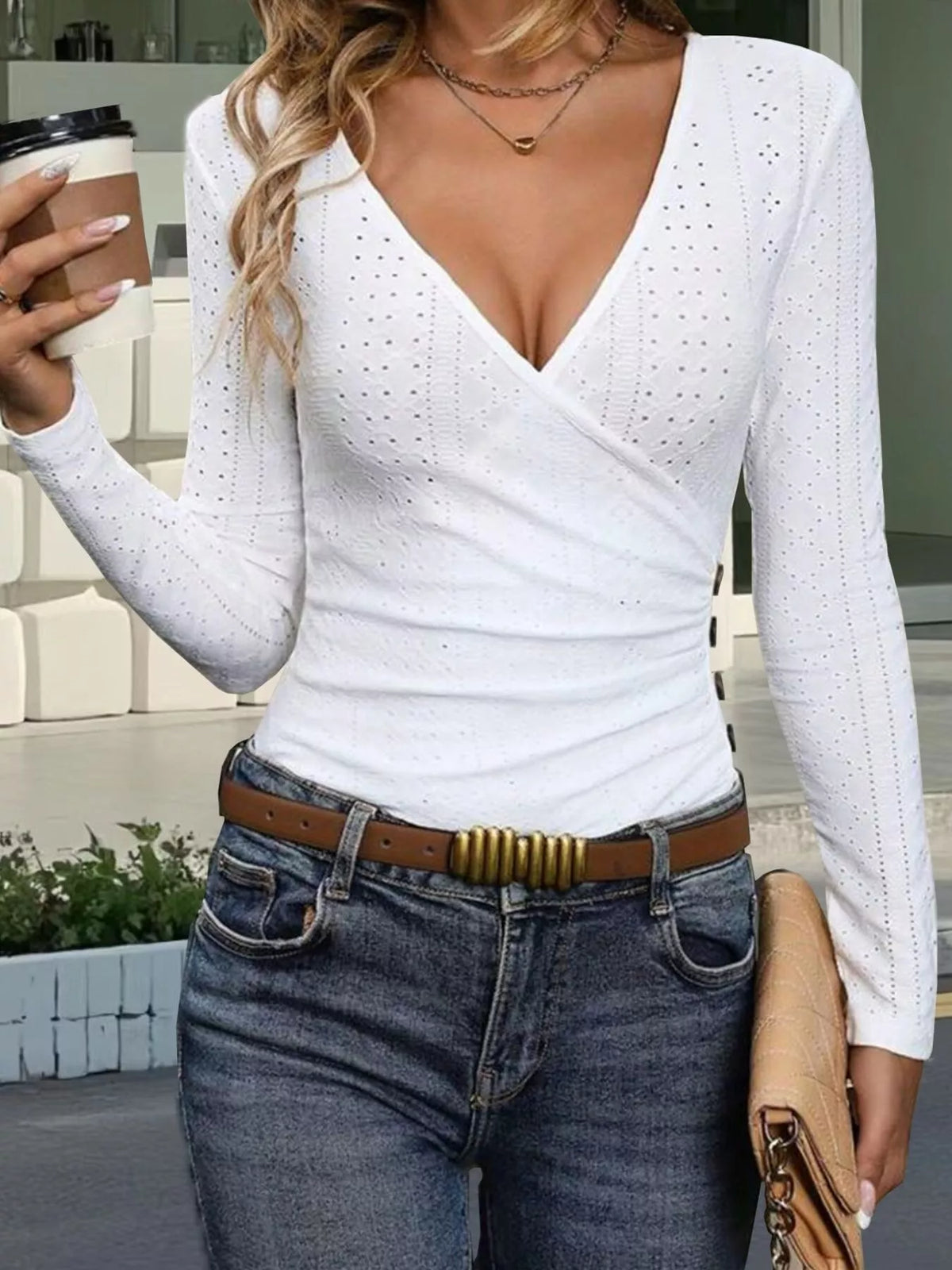 Eyelet Surplice Long Sleeve Top (2)