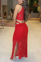 Cutout Slit Round Neck Sweater Dress (9)