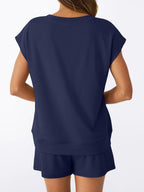 Casual V-neck T-shirt Shorts Set (20)