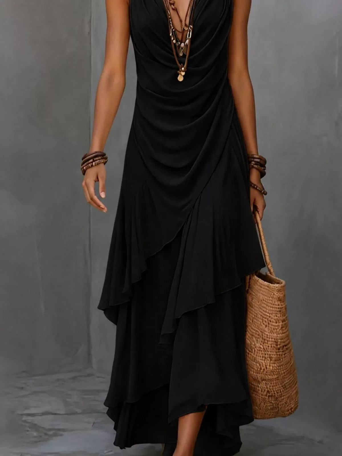 Sleeveless Layered Ruffle Hem Maxi Dress (9)