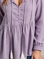 Tassel Drawstring Long Sleeve Peplum Top (15)