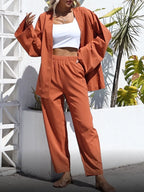 Open-front Cardigan Wide Leg Pants Set