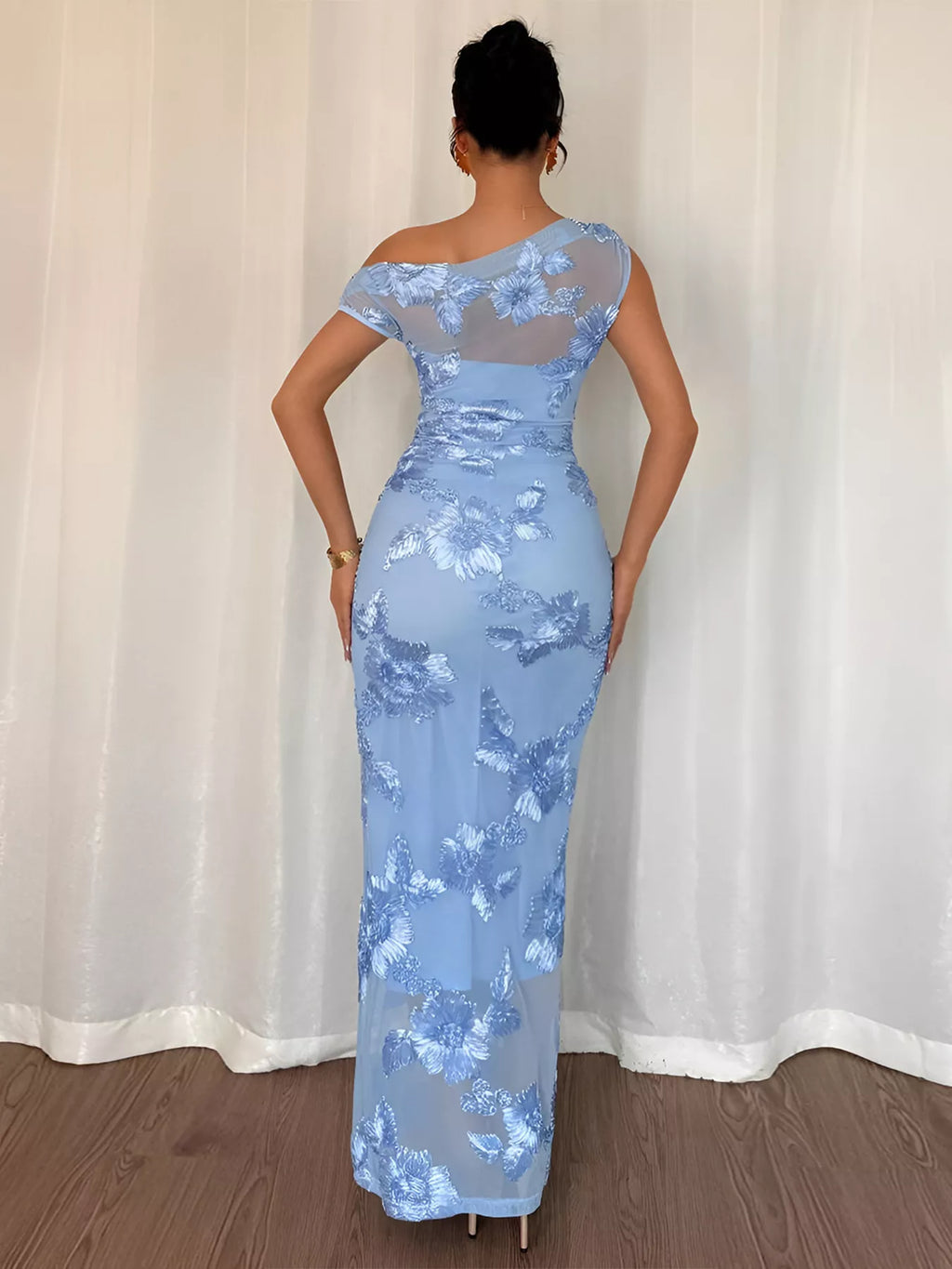 Embroidered One Shoulder Maxi Dress (2)