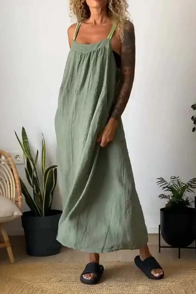 Full Size Ruched Cami Maxi Dress Pockets Plus (4)