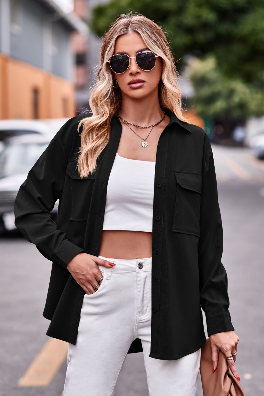 Dropped Shoulder Longline Shirt Pockets (8)