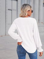 V-neck Eyelet Flounce Sleeve Blouse (6)