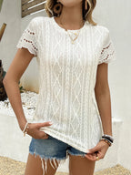 Crochet Lace Short Sleeve T-shirt (4)