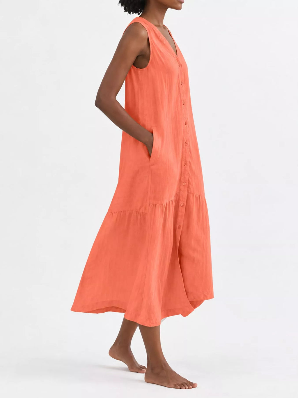 Full Size V-neck Button Front Sleeveless Midi Dress Plus (32)