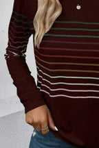 Striped Round Neck Long Sleeve T-shirt (21)