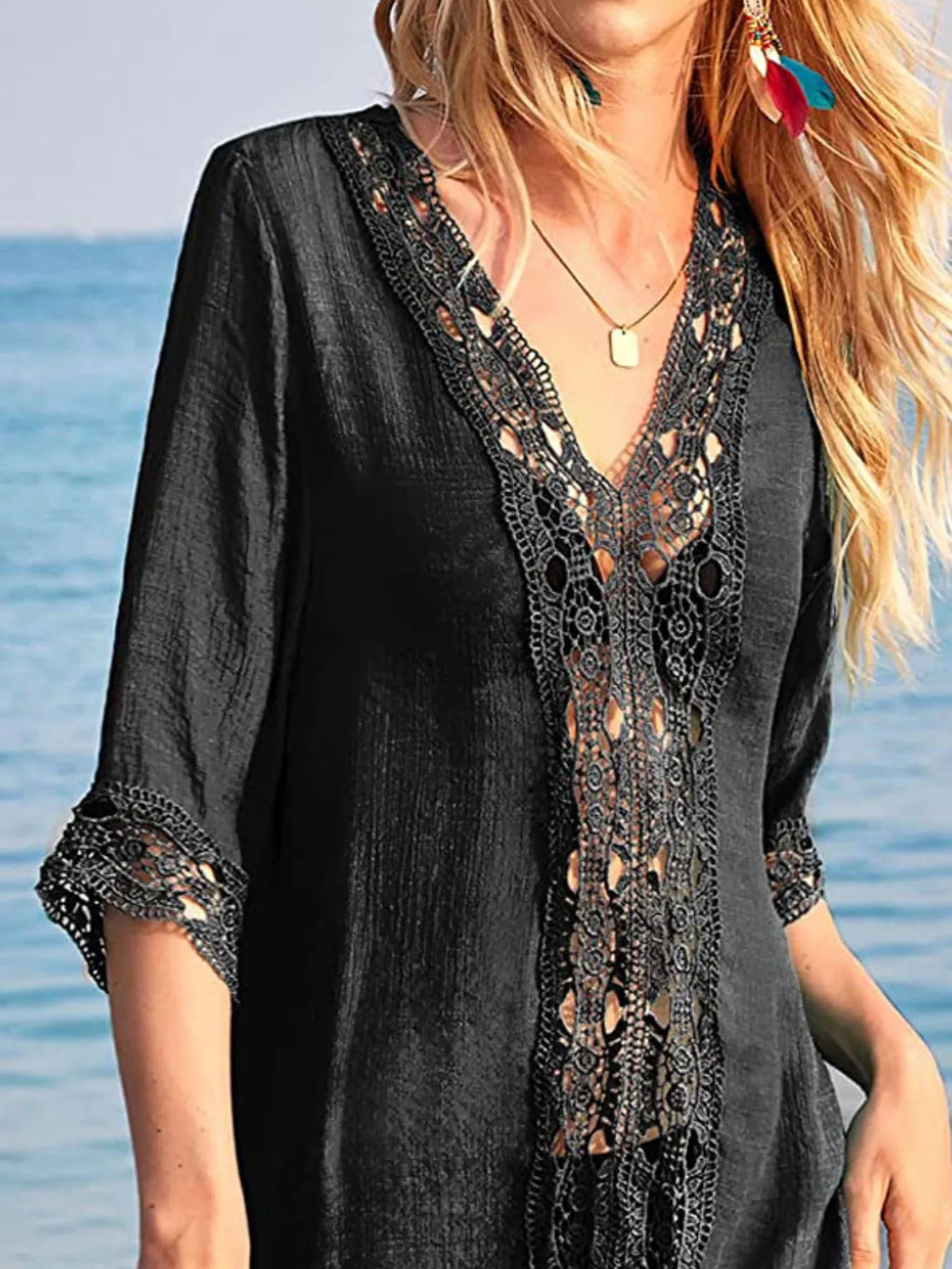 Lace Trim V-neck Cover-up (6)