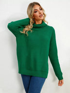 Slit Turtleneck Dropped Shoulder Sweater (5)