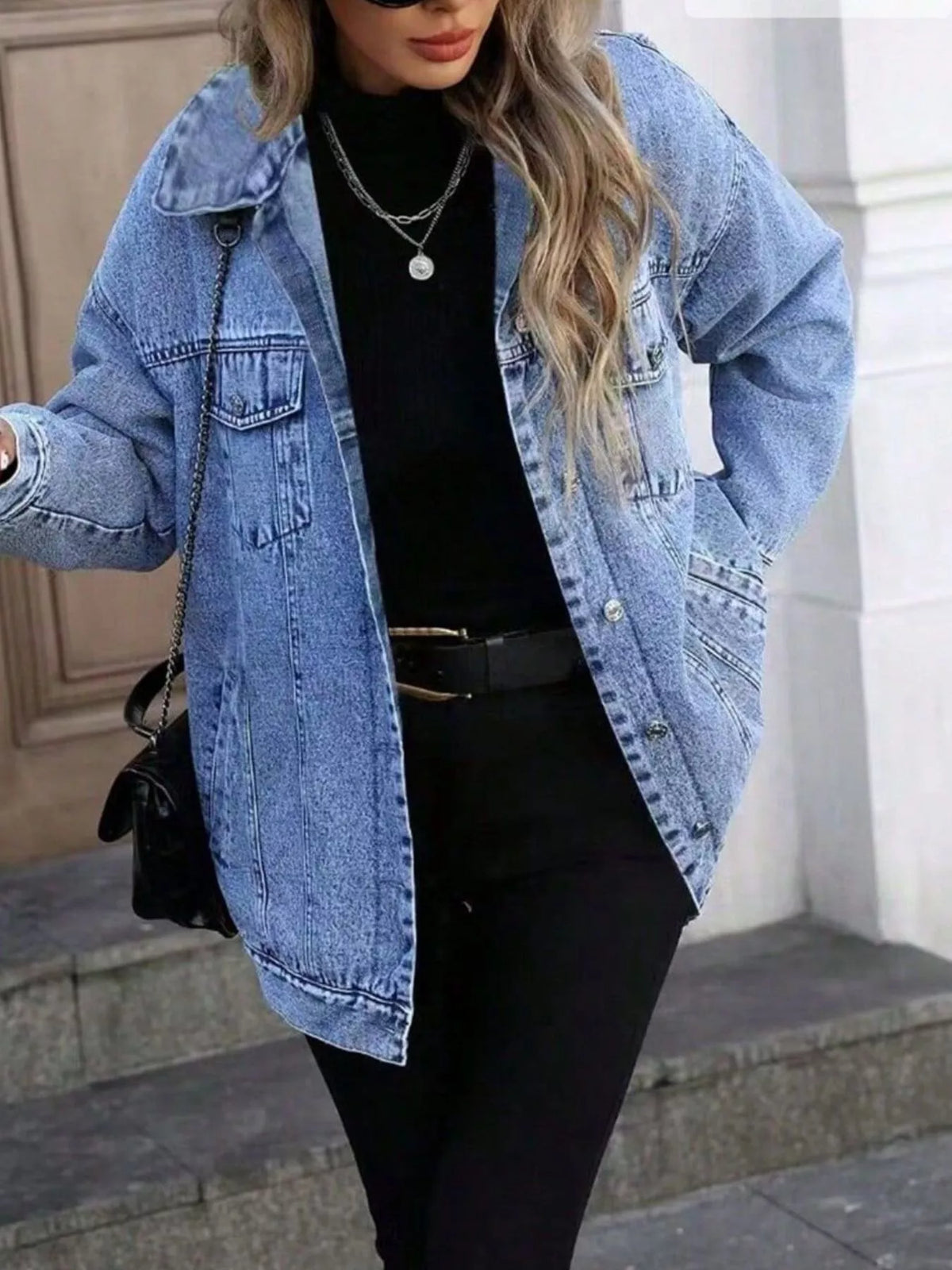 Washed Button Up Oversized Denim Jacket