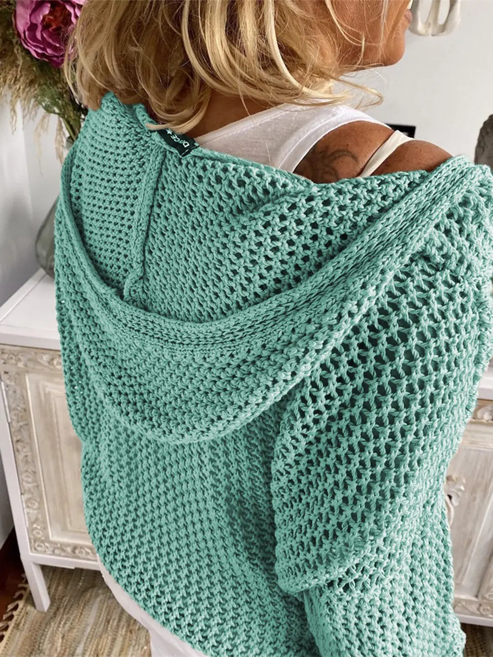 Openwork Hooded Long Sleeve Sweater (6)