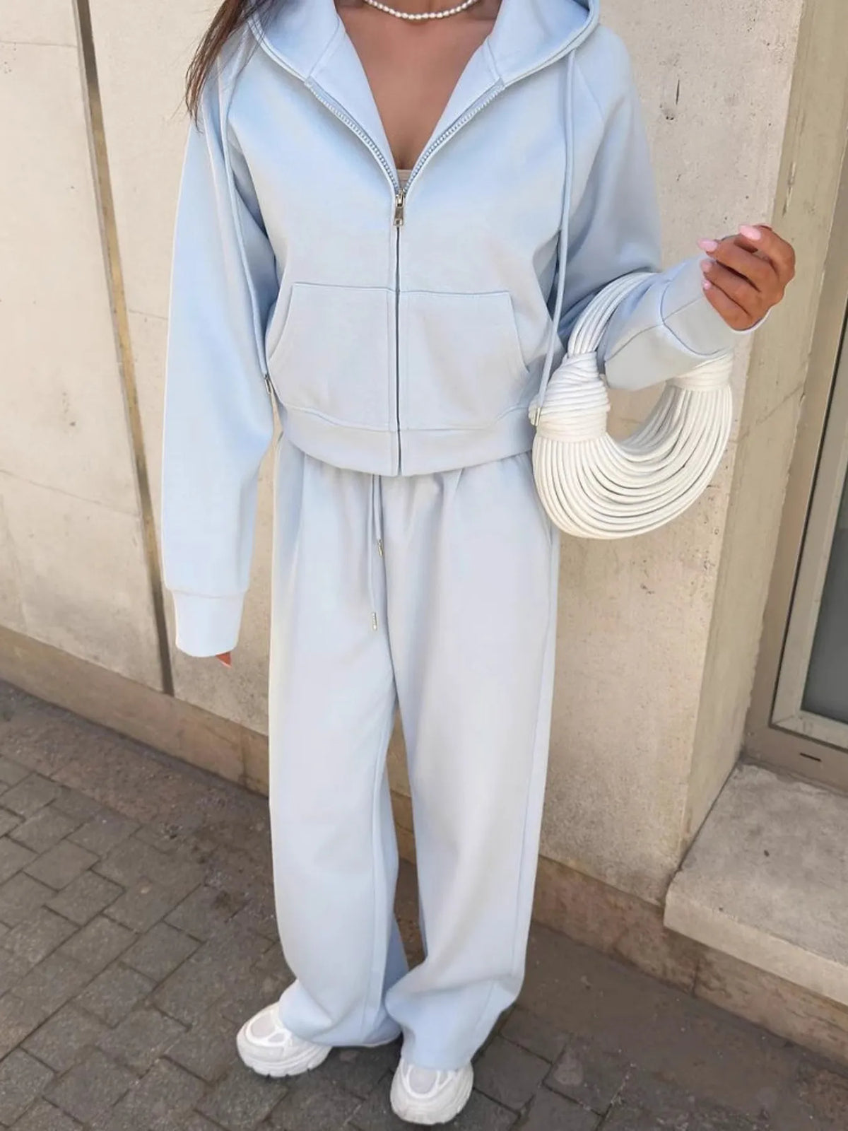 Zip Up Drawstring Hoodie Pants Set (8)