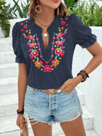 Floral Embroidered Puff Sleeve Blouse (4)