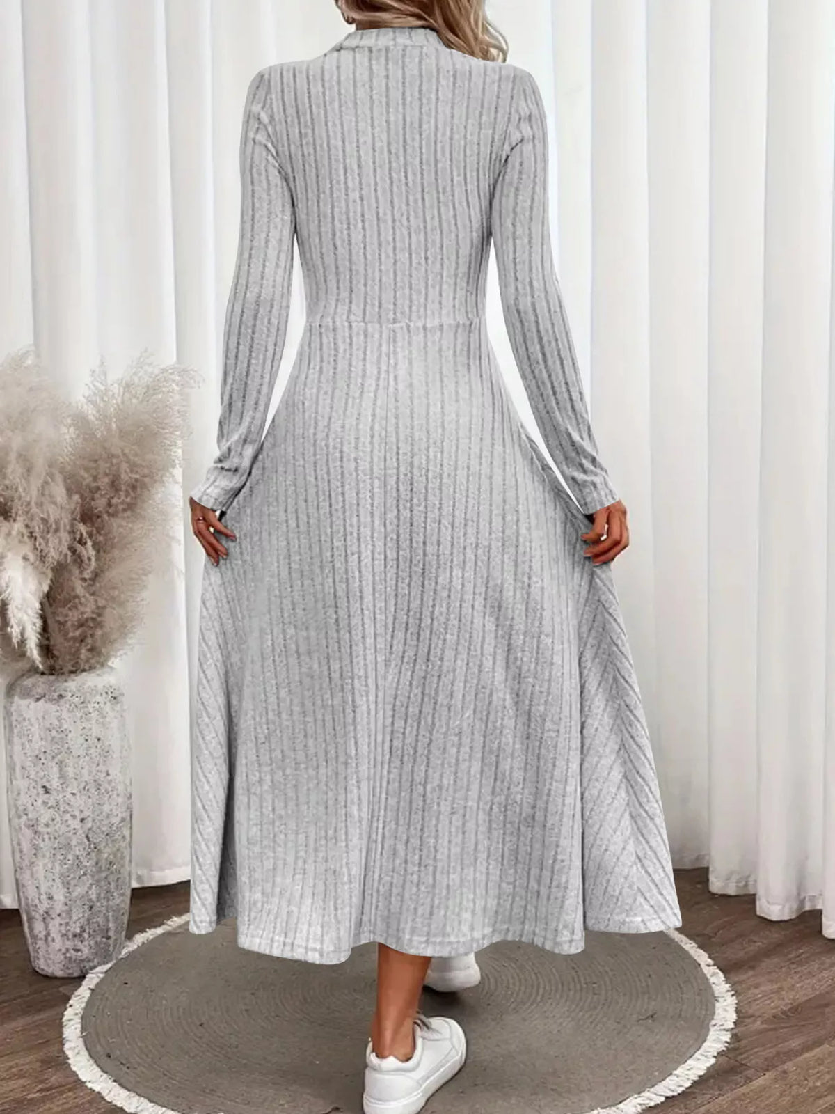 Ribbed Knit Long Sleeve Midi Dress (12)
