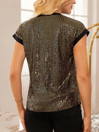 Sequin Notched Cap Sleeve Blouse (6)