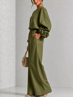 Full Size Floral Cuffs Top Wide Leg Pants Set Plus (14)