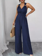 Sleeveless V-neck Wide-leg Jumpsuit O-ring Detail (2)