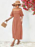 Off-shoulder Balloon Sleeve Midi Dress (14)