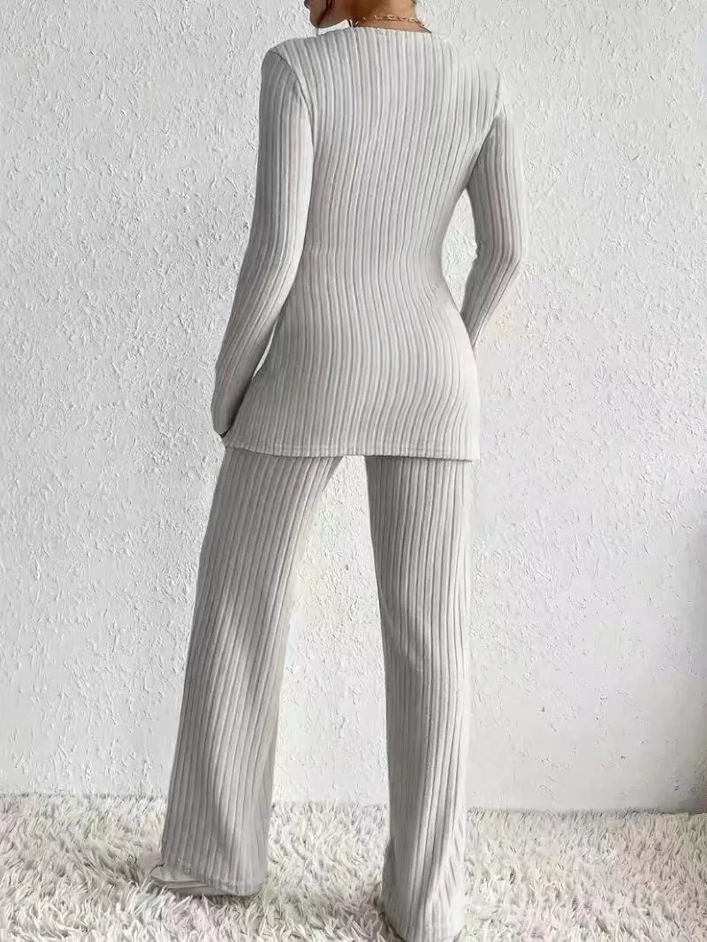 Surplice Long Sleeve Top Pants Set (10)