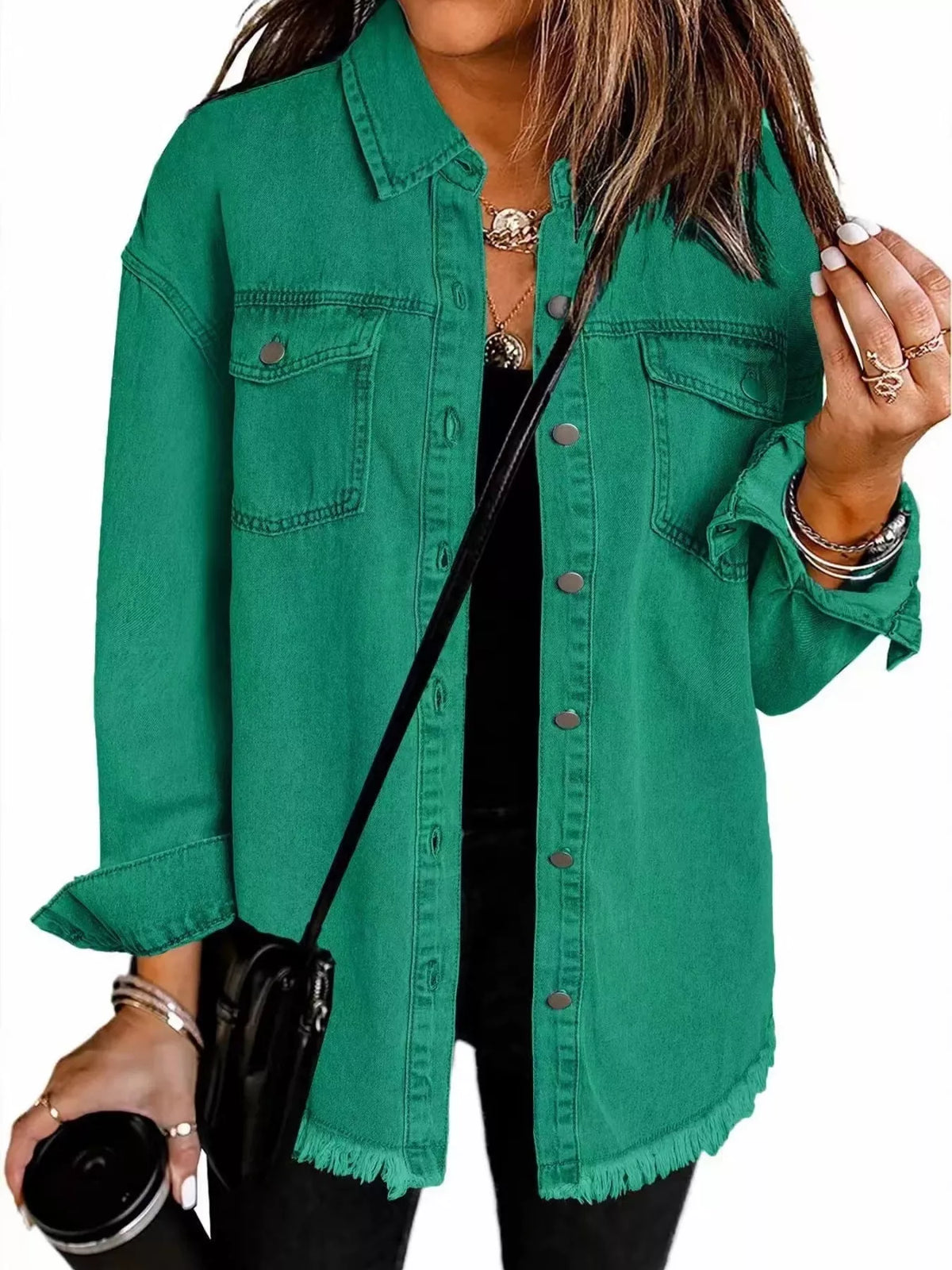 Frayed Hem Button Up Denim Jacket (7)